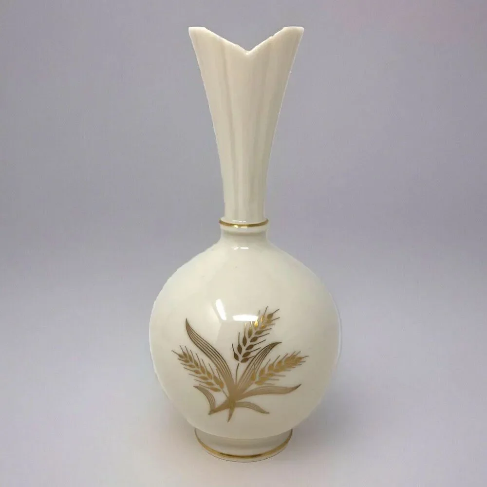 Lenox Wheat Design Bulbous Bud Vase VTG Ivory w/24K Gold Elegant Classic USA